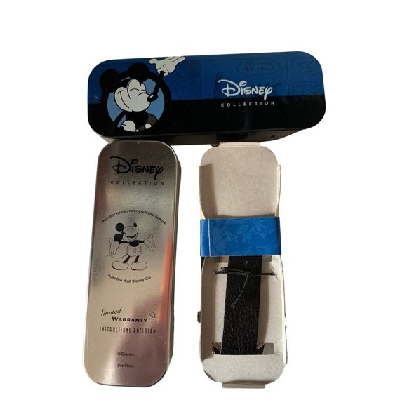 Mickey Mouse Big Face Watch Leather Band Collectors Tin SII Marketing Internat'l - Picture 4 of 8